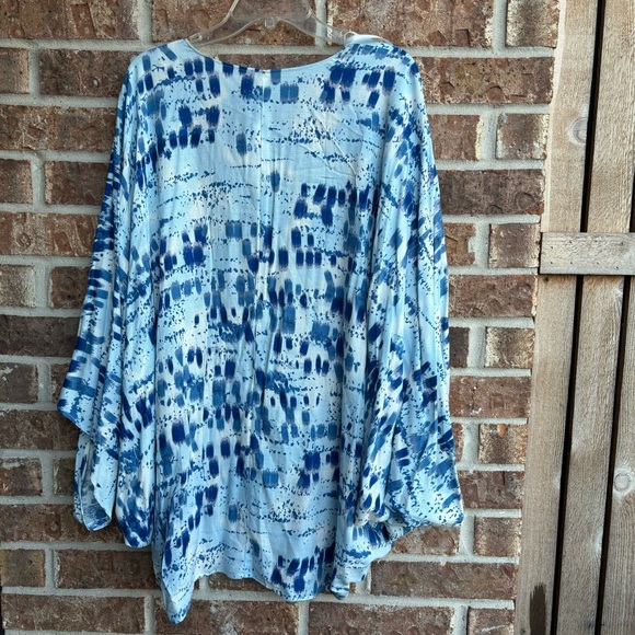 Melissa Mccarthy Seven7 Plus 1X Blue Brushstroke Patterned Open Front Shrug New! - Picture 6 of 6